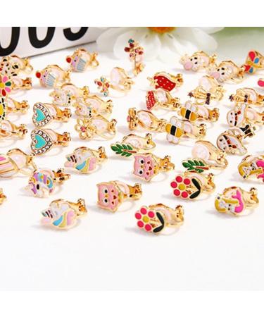 24-Pair Cute Animal, Flower, Heart & Fruit Earrings Set - Non-Perforated Ears - Buy Online on GoSupps.com