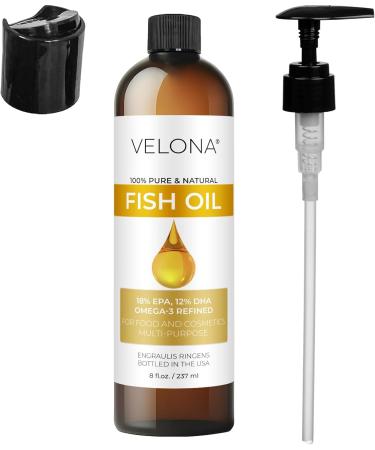 Fish Omega-3 Oil by Velona - 8 Fl Oz | 100% Pure and Natural Carrier Oil | Refined | Vitamin E D Omega-3 | Cooking Skin Face Body Hair Care | Use Today - Enjoy Results - Buy Online on GoSupps.com
