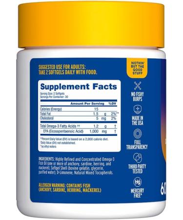 Oceanblue Essentials Mood Food Omega-3 | Triple Strength Fish Oil 1000mg EPA for Mood Support | Burpless Mini Softgels | Heart Health Non-GMO (60 Count) - Buy Online on GoSupps.com
