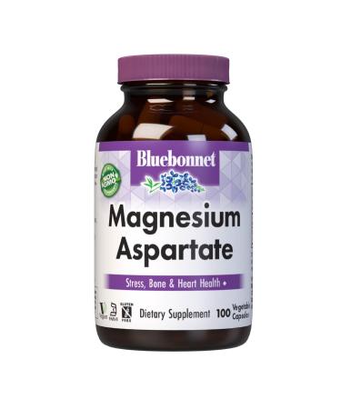 Bluebonnet Nutrition Magnesium 400 mg Chelated Magnesium Aspartate Daily Mineral Heart & Bone Support* Supplement for Men & Women Vegan Non-GMO - 100 Vegetable Capsules Unflavored 100 Count (Pack of 1)