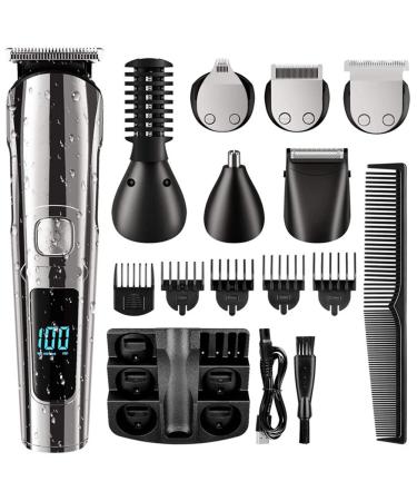 Men's Beard Trimmer Cordless Hair Clipper Waterproof Body Nose Ear Facial Cutting Shaver USB Rechargeable LED Display