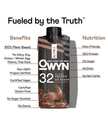 OWYN Pro Elite Vegan High Protein Shake - 32g Plant-Based Protein Chocolate Flavor Keto-Friendly Superfoods 0g Net Carbs (36 Pack - Buy Online on GoSupps.com