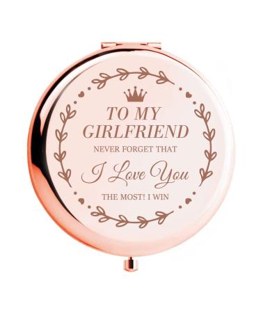 WHING to My Girlfriend Cute Engraved Personalized Travel Compact Pocket Makeup Mirror  Romantic Birthday Gifts for Girlfriend Anniversary Valentine's Day Gifts from Boyfriend