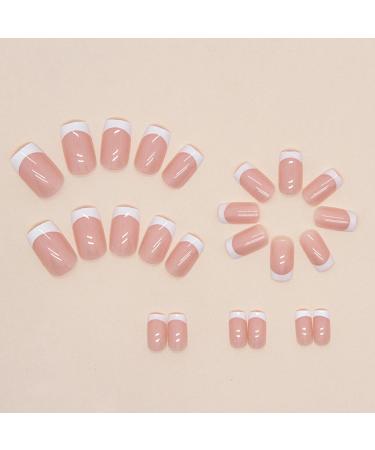 24Pcs Nude Glitter French False Nails - Long Coffin Press on Nails with Nail Glue - Women's Nail Art - Buy Online on GoSupps.com