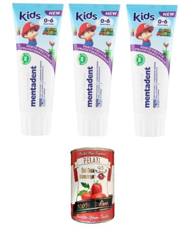 Mentadent Dentifricio Kids 0-6 Anni Children's Toothpaste 3 x 75 ml + Italian Gourmet Polpa 400 g
