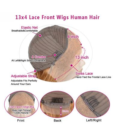 Ginger Brown Lace Front Human Hair Wig 20 Inch - 150% Density Straight Ginger Blonde Wig with HD Lace Frontal & Baby Hair - Brazilian Hair Pre Plucked for Natural Look - Buy Online on GoSupps.com
