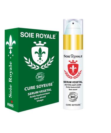 Serum Vegetal Moisturizing Cellular Regenerating Face Care Anti-wrinkle Anti-aging Organic Royal Silk Silky Treatment Hyaluronic Acid ECF Vitamins Marine Algae 50 ml Alcohol-free Made in France.
