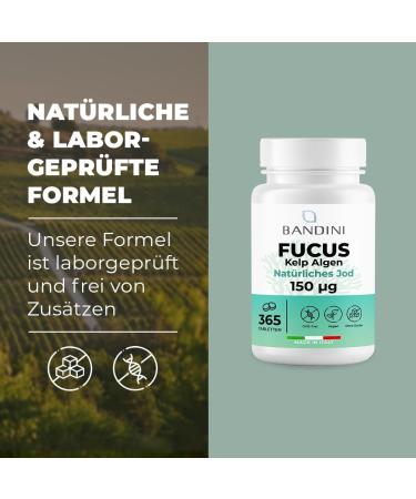 Buy Bandini Fucus Kelp Algae 150mcg - Natural Iodine Source for Energy Metabolism Hair & Nails | High Dose Vegan 365 Tablets - International Shipping Available - Buy Online on GoSupps.com