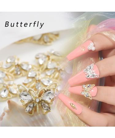 14Pcs Shiny Alloy Butterfly Nail Charms - 3D Butterflies Rhinestones for Women's DIY Manicure - Buy Online on GoSupps.com