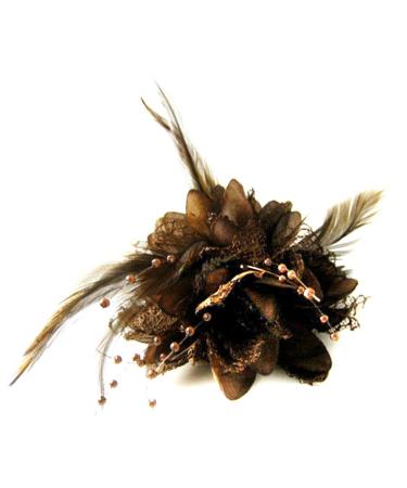 Flower Feather Bead Corsage Hair Clips Fascinator Hairband and Pin (Brown)