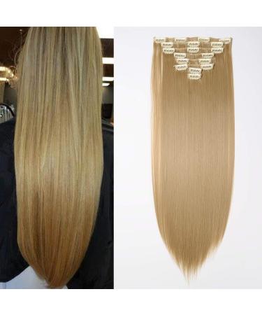 Ash Blond Hair Extensions Clip in Long Straight Ombre Extension Hairpiece 23inch Full Head 8 Pieces 18 Clips 23 Inch Straight #Ash Blond