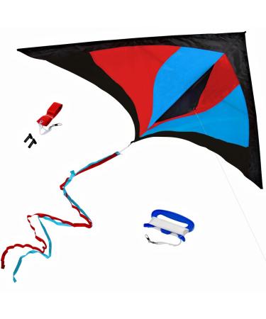Best Delta Kite, Easy Fly for Kids and Beginners, Single Line w/Tail Ribbons, Stunning Colors, Large, Meticulously Designed and Tested + Guarantee + Bonuses Red, Blue, Black Large