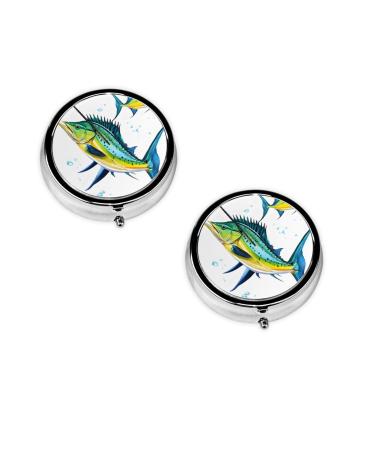 (Fish Art) Round Pill Box 3 Compartment Pill Box Mini Decorative Pocket Purse Portable Travel Medicine Tablet Vitamin Holder Organizer Pill Case