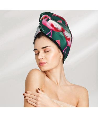 Palm Leaf & Flamingos Coral Velvet Dry Hair Cap - Perfect for Home Travel & Pool Parties - International Shipping - Buy Online on GoSupps.com
