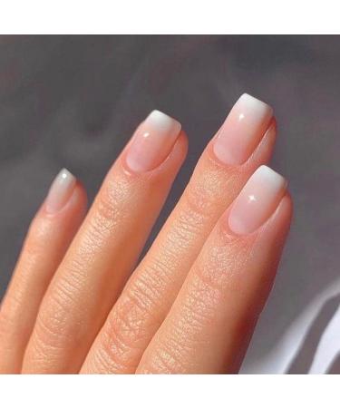 Foccna Gradient Nude Press on Nails Acrylic Fake Nails Square Glossy Short False Nails Daily Wear Artificail Nails for Nail Art Manicure Decoration- 24pcs Nude Gradient Design