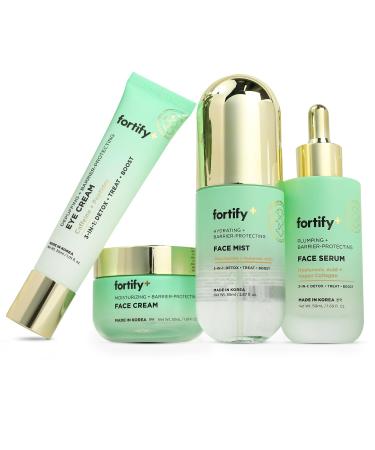 Fortify Skincare Glow Essentials Kit 3-In-1: Detox Treat Boost - Cica & Zeolite for Smoother Plumper-Looking Skin - Dermatologist Tested Anti Aging Korean Skin Care Clean Beauty - 4 Pack