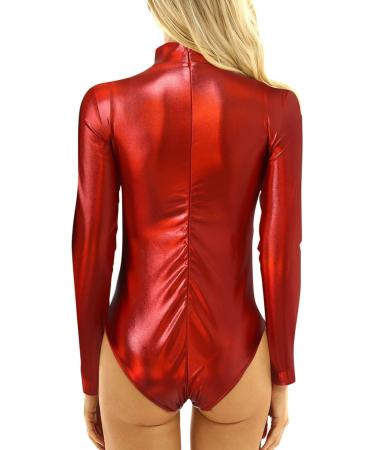 Genetic Women s Metallic Long-Sleeved Ballet Dance Leotard | Shiny Tightening Bodysuit & Leggings in Silver Pink Red - International Shipping Available - Buy Online on GoSupps.com