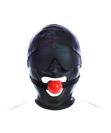 THAT NIGHT Leather Hood Mask Black Detachable Eye Mask Full-Inclusive Headgear with Straps Leather Mask Bondage Mask Within 64CM of head circumference Black