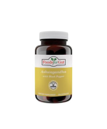 Foods For Gut Ashwagandha | 1300 mg Per Serving 120 Capsules | Organic | Free of Top Allergens | Immune Support | Stress Relief | Energy & Mood Support