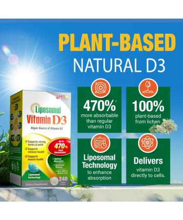 LABO Nutrition Liposomal Vitamin D3, High Potency Vegan-Sourced for Optimal Absorption, Sustained Release, 470% Bioavailable, Boost Immunity, Bone & Brain Health, 240 Days Supply, Non-GMO, Gluten Free - Buy Online on GoSupps.com