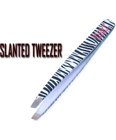 Eyebrow Tweezers Facial Hair Remover 2 Piece Set Slant and Point Tip Zebra Print Free Pouch Stainless Steel Beauty Tweezers - Buy Online on GoSupps.com