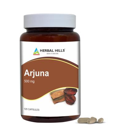HERBAL HILLS Arjuna Capsules (Terminalia Arjuna) | 120 Count (500 mg) | Standardized Extract Wellness and Health Supplements with Arjuna Bark Extract