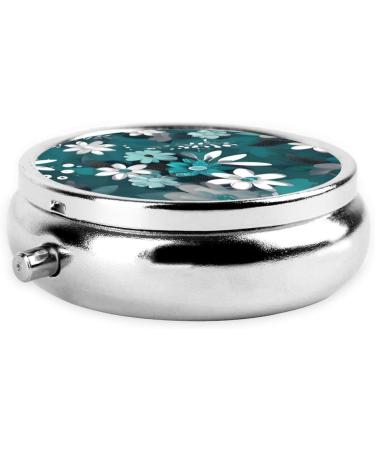 Teal Grey & White Floral Round Pill Box | 3-Compartment Organizer for Travel & Purse - Buy Online on GoSupps.com