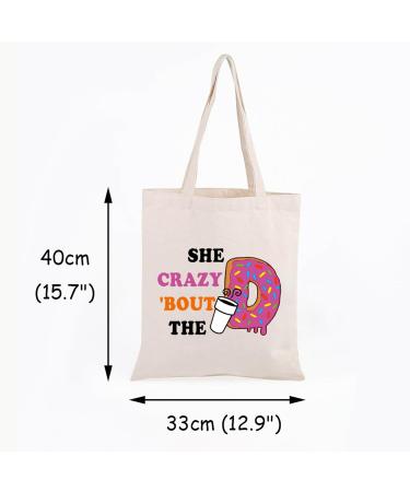 JXGZSO Donut Coffee Lover Gift She Crazy About The D Donut Tote Bag Coffee Junkie Gift Donut Coffee Merch - Buy Online on GoSupps.com