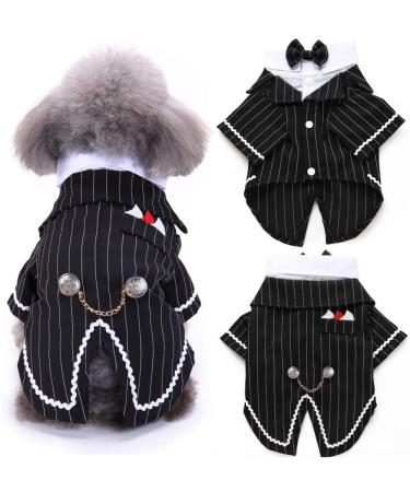 DENTRUN Dog Stylish Suit Bow Tie Costume, Puppy Tuxedo Wedding Halloween Birthday Cosplay Shirt, Pet Formal Clothes for Small Medium Dogs Medium Black