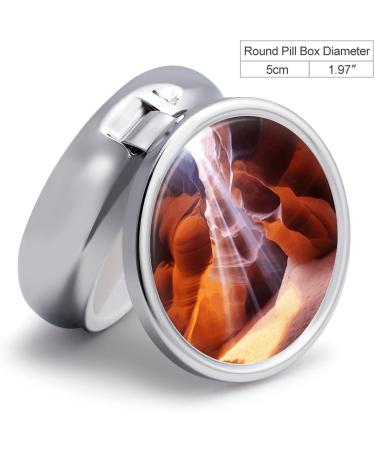 Round Antelope Canyon Print Pill Box | 3-Compartment Portable Medicine Organizer | Decorative Metal Pocket Pill Case - Buy Online on GoSupps.com