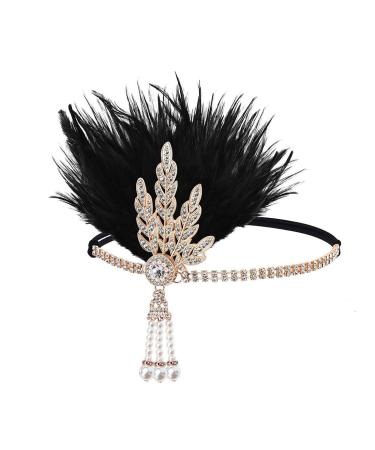 JUSTUSNX Gatsby Feather Crystal Headband 1920s Flapper Headband pearl Rhinestone Headband Party Supplies for Women and Girls (A)