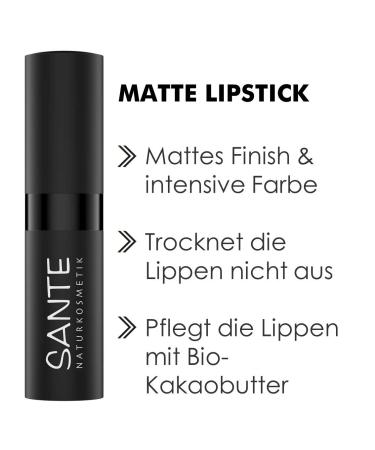 Sante Natural Cosmetics Matte Lipstick 05 Velvet Pink - Organic Cocoa Butter Intense Pigmentation 4.5G - Buy Internationally! - Buy Online on GoSupps.com