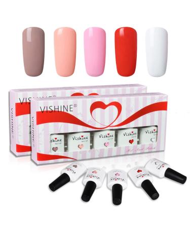 Vishine Soak Off UV LED Gel Nail Polish Multicolor Varnish Gift Set Of 5pcs X 10ml for Nail Art TX001