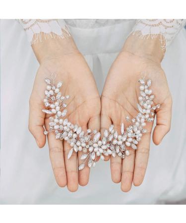 Handcess Pearl & Crystal Head Bars | Elegant Wedding Headdress for Brides & Bridesmaids | Rhinestone Hair Accessories in Silver - Buy Online on GoSupps.com