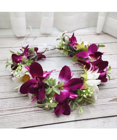 Floral Fall Flower Girl Crown Yellow Hair Wreath Wedding Bridal Halo - White Orchid - Buy Online on GoSupps.com