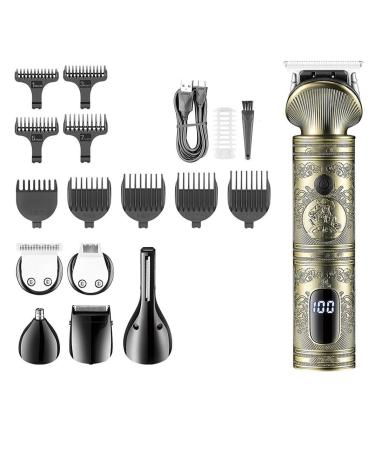 Hair Clippers 6 in 1 Grooming Kit Hair Trimmer Hair Clipper Nose Trimmer Shaver Body Trimmer Professional Rechargeable Metal Vintage