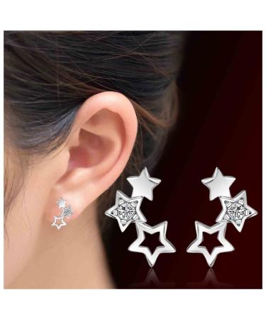 Boho Rhinestone Star Ear Climber Earrings Silver Cluster Star Earrings Minimal Crawler Earrings Vintage Studs Earrings Jewelry for Women and Girls
