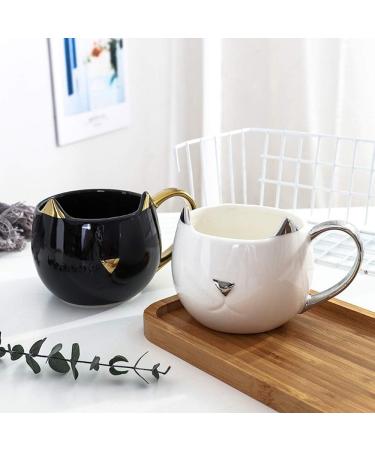 YJ 3D Cat Ear Ceramic Mug - Cute Cat Coffee Cup with Gold & Silver Handles | Perfect Gift for Cat Lovers | 2-Piece Set - Buy Online on GoSupps.com