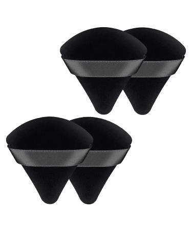 QLines Powder Puff 4 Pcs - Triangle Powder Puffs - Soft & Resuable Foundation Makeup Sponge with Silky Ribbon - Perfect for Pressed and Loose Powder Dry & Wet Makeup Black 4Pcs