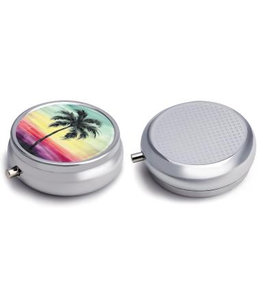 Portable Tropical Palm Tree Pill Box - 3 Compartment Travel Organizer for Medicine - Small Round Case for Handbag & Pocket - Buy Online on GoSupps.com