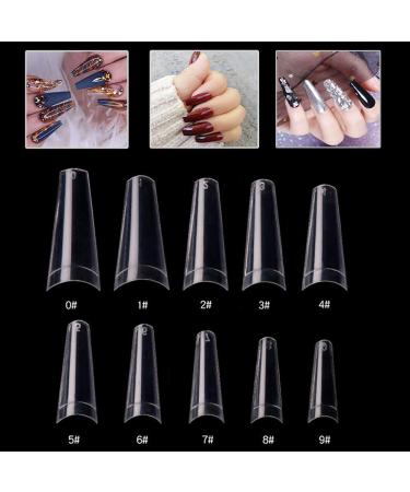 MWoot 500 pieces wrong nail tips French acrylic artificial fake Coffins fingernails nail art tips for women girls 10 sizes (clear)