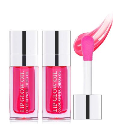 JHSLCHA 2Pcs Plumping Lip Oil Hydrating Lip Glow Oil  Moisturizing Lip Oil Gloss Transparent Plumping Lip Gloss  Lip Oil Tinted for Lip Care and Dry Lips (CHERRY)