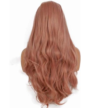 Xingyu 22 Rose Gold Pink Synthetic Lace Front Wig - Wavy Pastel Pink Replacement Wig for Women | Natural Looking High-Temperature Hair for Parties - Buy Online on GoSupps.com