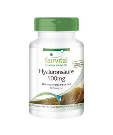 Fairvital | Hyaluronic acid 500 mg - 90 tablets with zinc for skin hair and bones - high dosage - vegan - Made in Germany