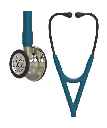 3M Littmann Cardiology IV Diagnostic Stethoscope Champagne-Finish Chestpiece and Stem Caribbean Blue Tube Smoke Headset 27 inch 6190 Champagne Chestpce/Stem Caribbean Tube Blck Hdst Single