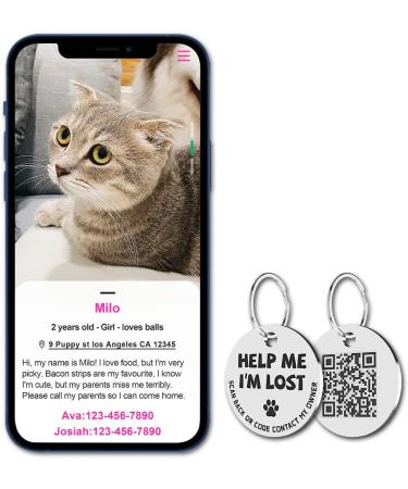 MYLUCKYTAG Stainless Steel QR Code Cat Tags - Scan QR for Instant Pet Location Alert - Pet Online Profile - Help Me Im Lost - Silver - Buy Online on GoSupps.com