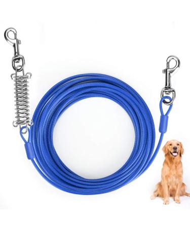 LINGSFIRE Dog Tie Out Cable 10m/33ft Tie Out Cable for Dogs Stainless Steel Wire Rope with Shock Absorbing Spring & Metal Swivel Hooks Pet Tie Out Cable for Large Dogs Up to 110 lbs