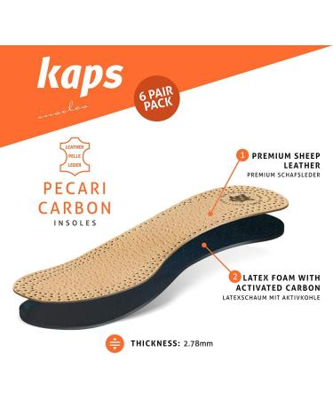 Buy 3 Pair Pack Pecari Carbon Shoe Insoles - Comfortable Sheepskin Leather with Activated Carbon - Kaps Women Size 36 EUR / 5 US - Buy Online on GoSupps.com