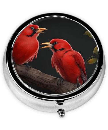 Beautiful Red Birds Mini Round Pill Box | 3 Compartment Travel Pill Organizer - Portable Medicine Case for Home & Office - Buy Online on GoSupps.com