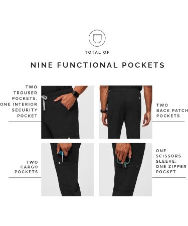 FIGS Cairo Cargo Scrub Pants for Men - Classic Straight Leg Fit - 9 Pockets - 4-Way Stretch - Anti-Wrinkle - Black - Regular Large - Buy Online on GoSupps.com